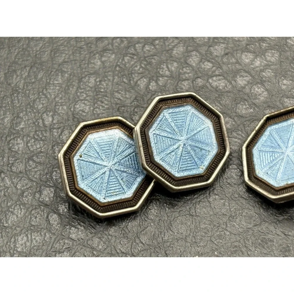 Vintage Art Deco Park Roger Silver Blue Guilloche Enamel Cufflinks